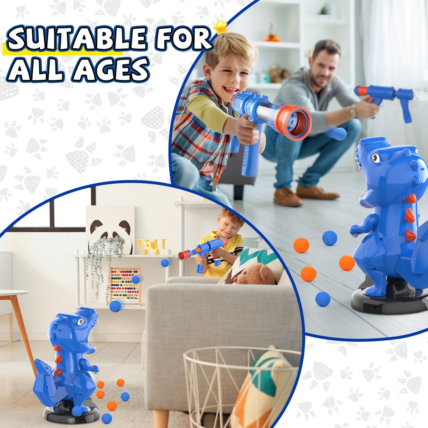EagleStone T-Rex Dinosaur Shooting Toy – Safe Foam Ball Blaster for Kids 6-12