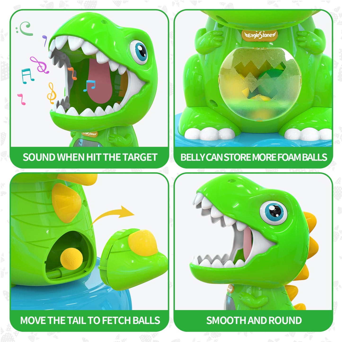 EagleStone Movable Dinosaur Shooting Toy for Kids 5-7 – 2 Guns, 48 Foam Balls, Light & Sound