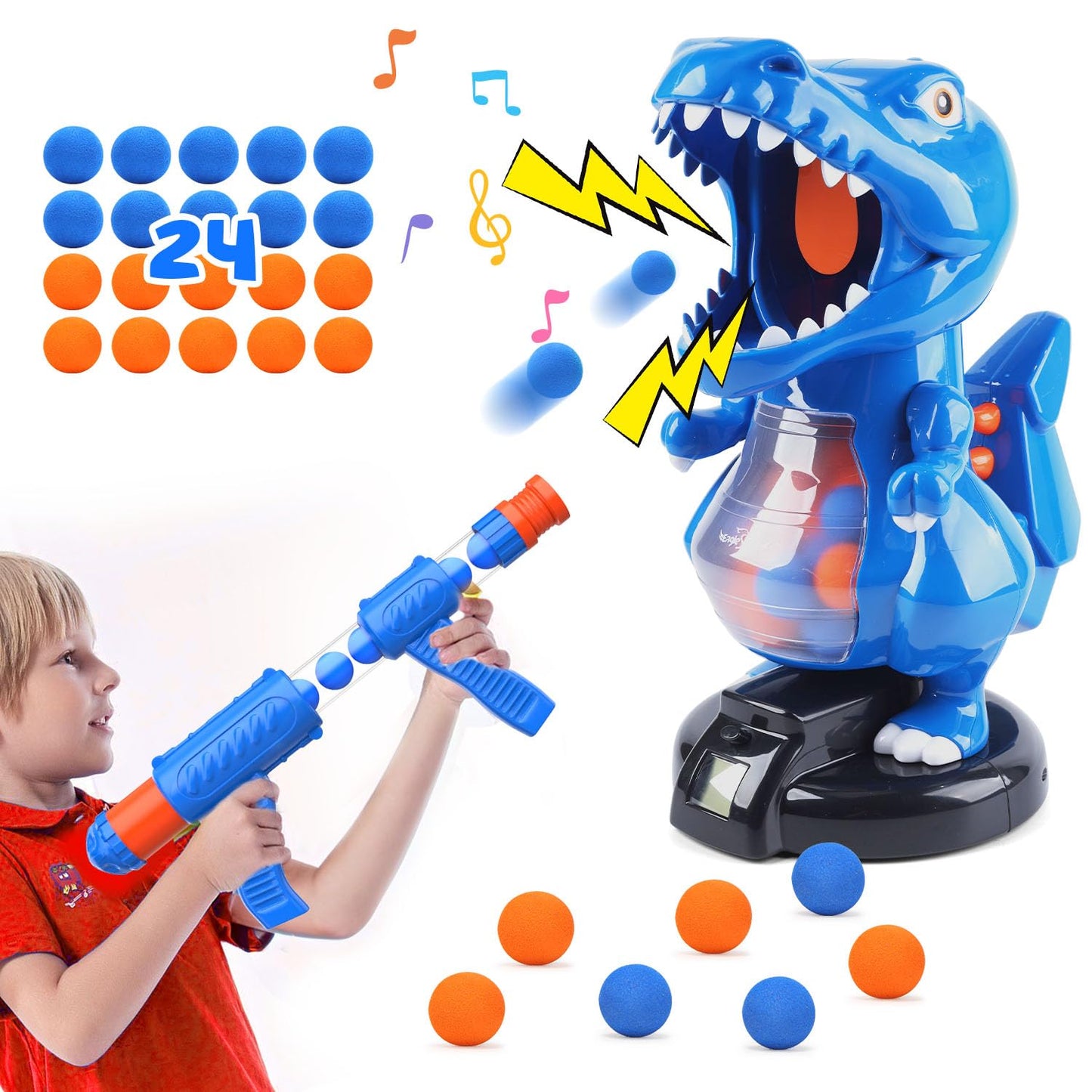 EagleStone T-Rex Dinosaur Shooting Toy – Safe Foam Ball Blaster for Kids 6-12