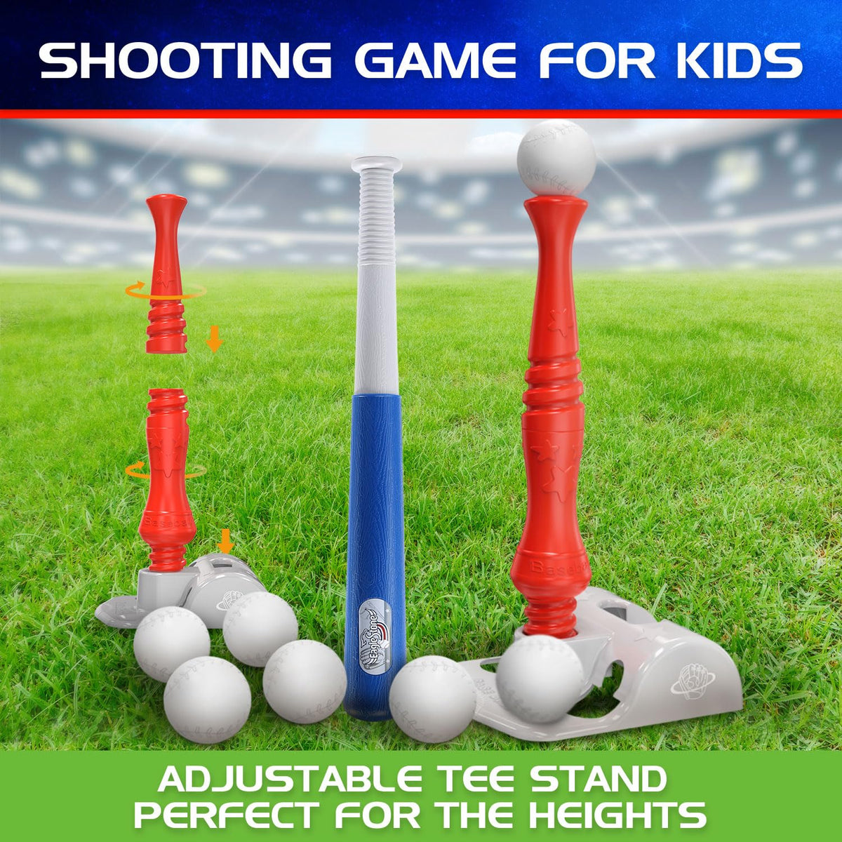 EagleStone T-Ball Set for Kids 3-12 | Adjustable Tee, 6 Soft Balls, Rotating Tee