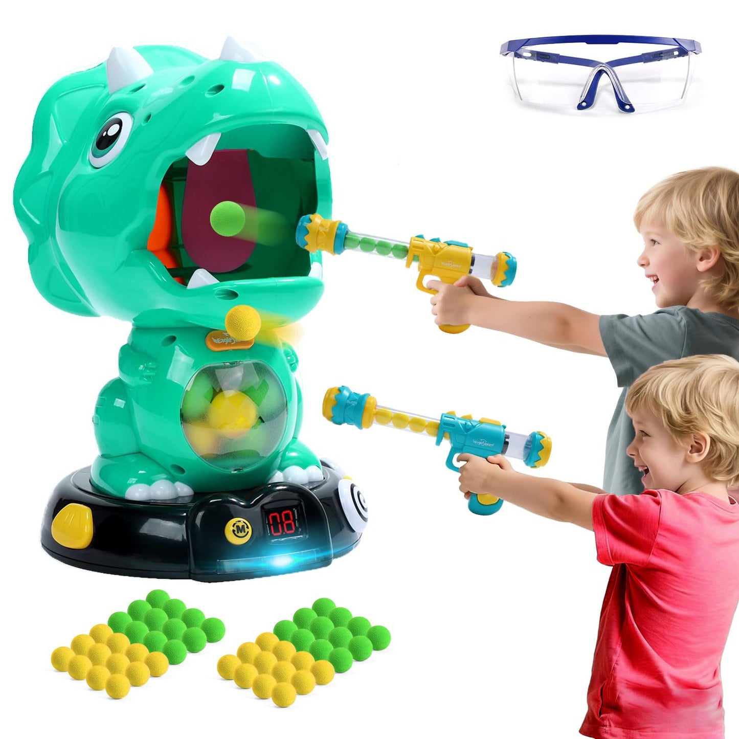 EagleStone Moveable Dinosaur Shooting Toy – Triceratops, 2 Guns, LCD Score