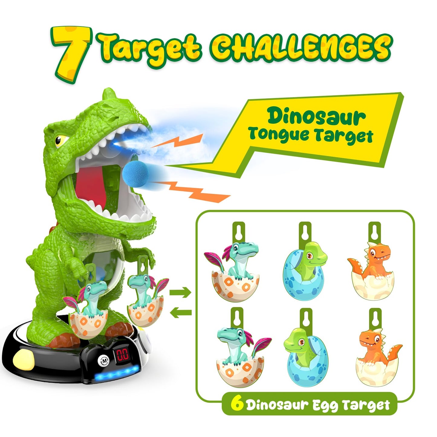 EagleStone Moving Dinosaur Shooting Toy – T-Rex Target Game with Mist Spray & LED Score