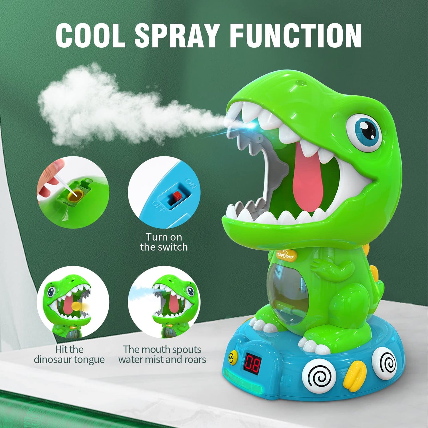 EagleStone Movable Dinosaur Shooting Toy for Kids 5-7 – 2 Guns, 48 Foam Balls, Light & Sound