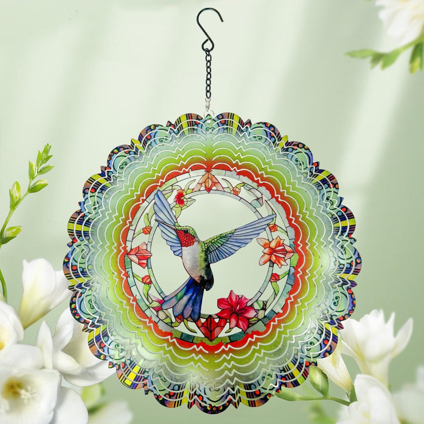 Eandisom Wind Spinners: 12-Inch Hummingbird Outdoor 3D Garden Decoration