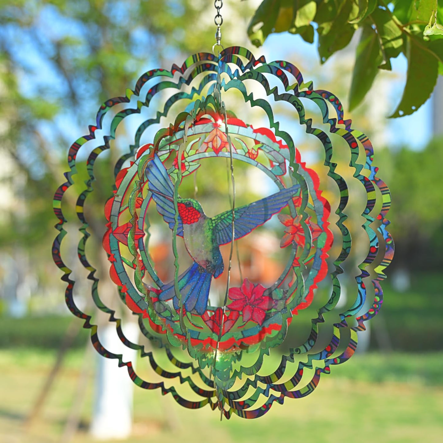 Eandisom Wind Spinners: 12-Inch Hummingbird Outdoor 3D Garden Decoration