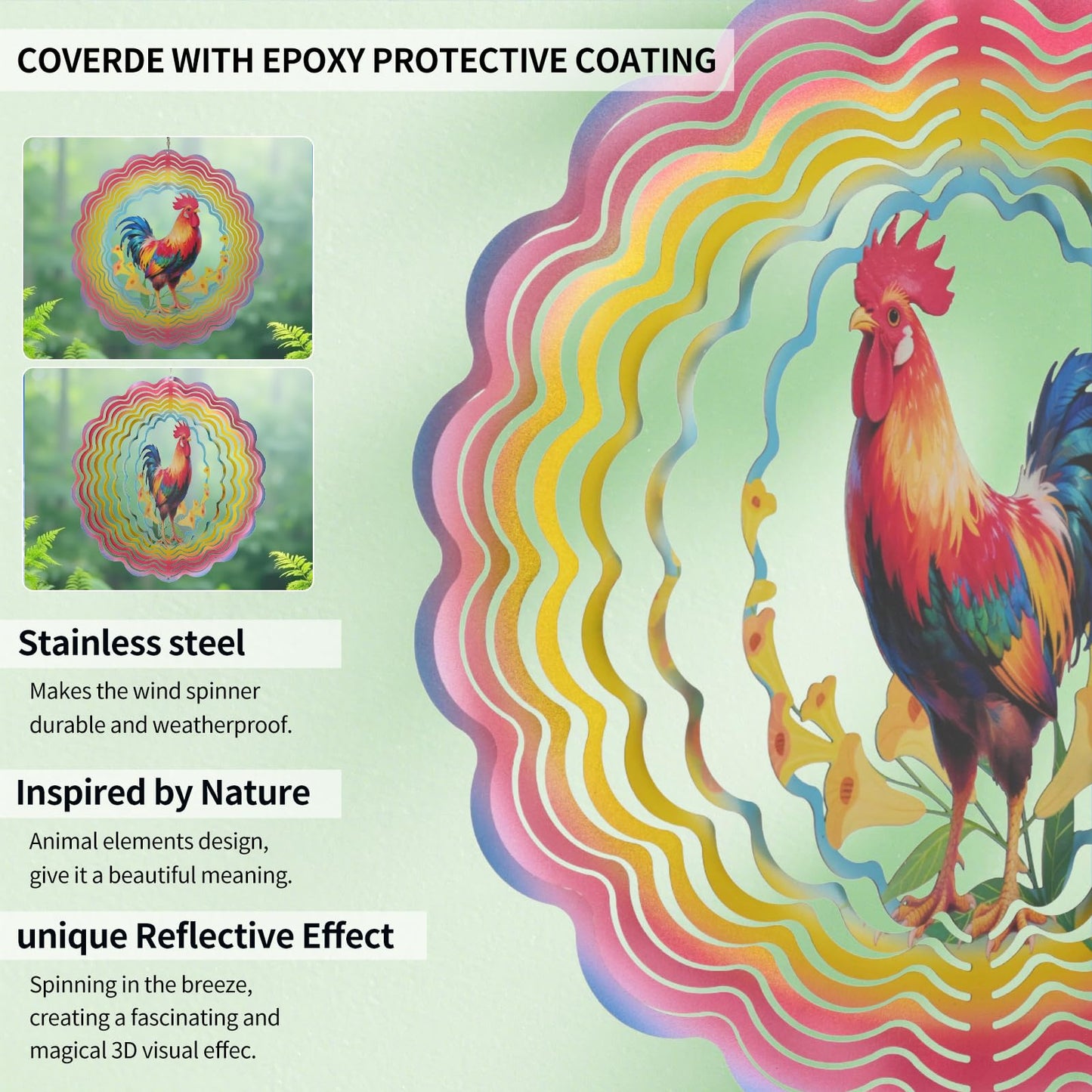 Eandisom 12-Inch Chicken Wind Spinner | 3D Outdoor Garden Decor