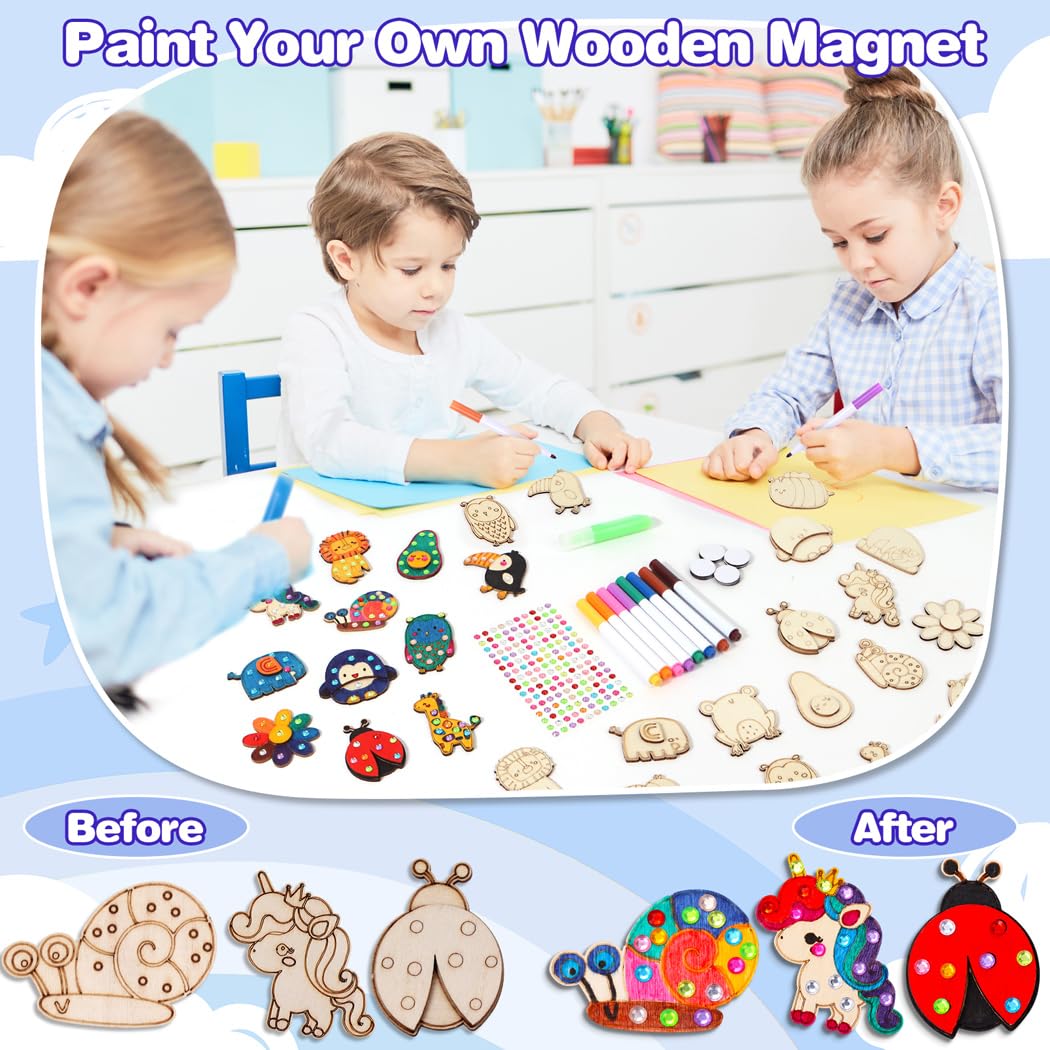 EAPHANT Kids Crafts Kit: 15-Piece Glow-in-the-Dark Wooden Magnets to Paint
