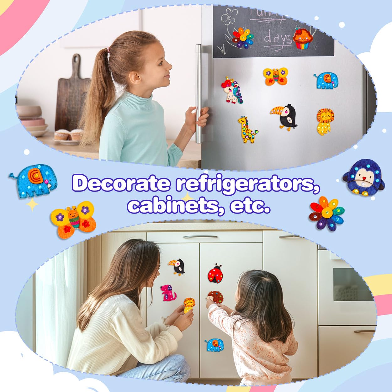 EAPHANT Glow-in-the-Dark Wooden Magnets Kit for Kids | 30 Paintable Magnets