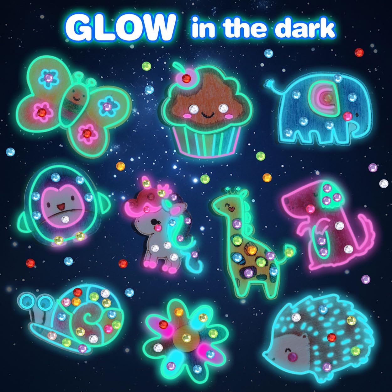 EAPHANT Glow-in-the-Dark Wooden Magnets Kit for Kids | 30 Paintable Magnets