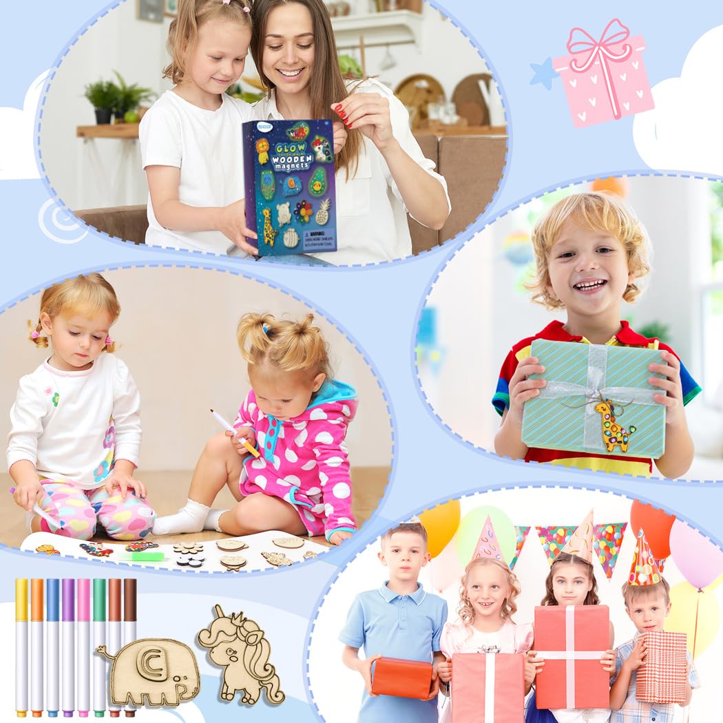 EAPHANT Kids Crafts Kit: 15-Piece Glow-in-the-Dark Wooden Magnets to Paint