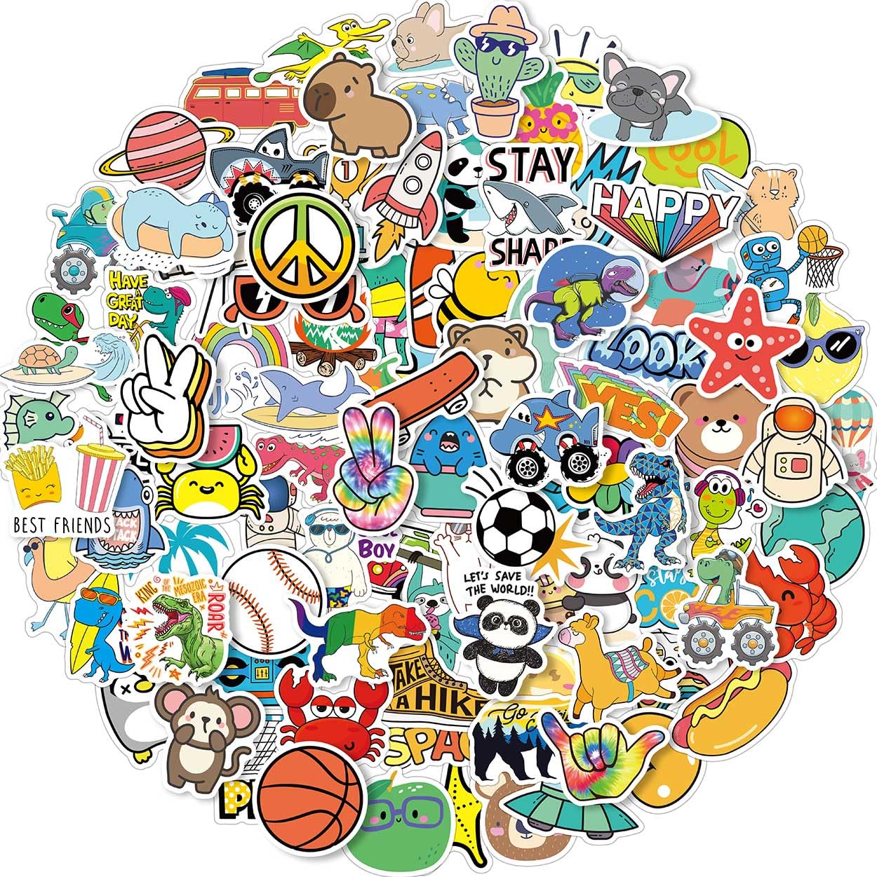 EAPHANT Water Bottle Stickers – 100 Pcs Waterproof Vinyl Stickers Pack for Kids