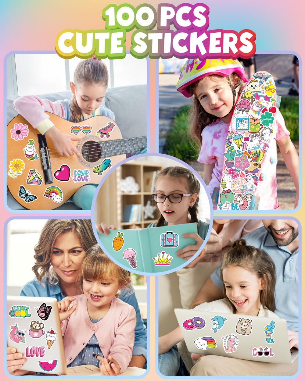 EAPHANT Water Bottle Stickers for Kids – 100 Waterproof Vinyl Stickers Pack for Girls & Boys