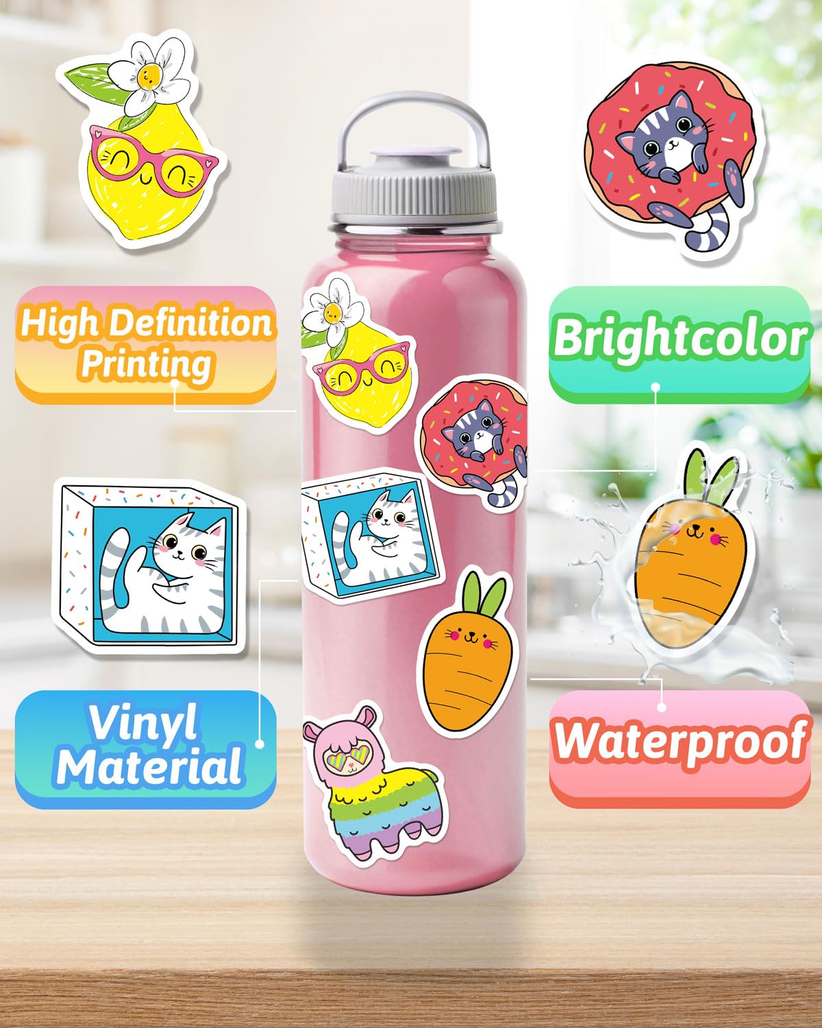 EAPHANT Water Bottle Stickers for Kids – 100 Waterproof Vinyl Stickers Pack for Girls & Boys