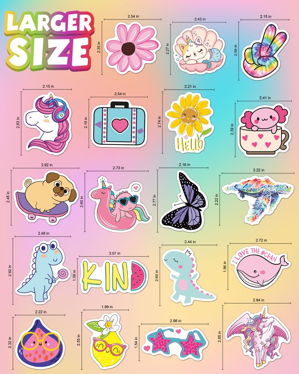 EAPHANT Water Bottle Stickers for Kids – 100 Waterproof Vinyl Stickers Pack for Girls & Boys