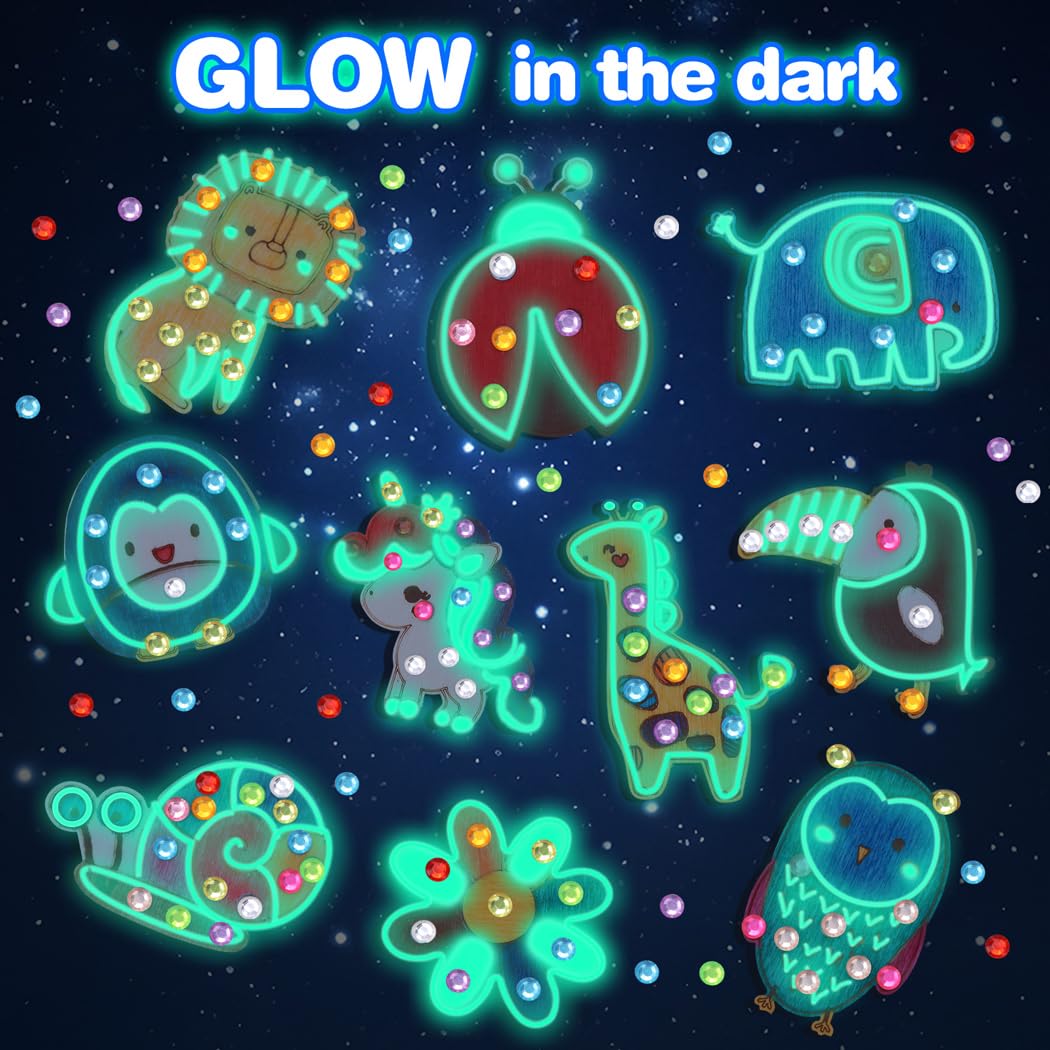 EAPHANT Kids Crafts Kit: 15-Piece Glow-in-the-Dark Wooden Magnets to Paint