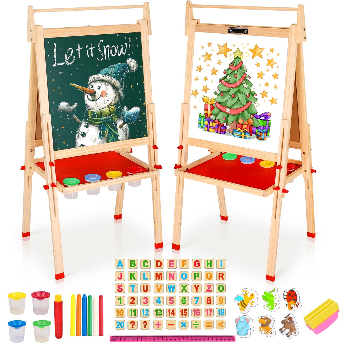 EAQ Easel for Kids – Height Adjustable Wooden Art Easel with Whiteboard, Chalkboard & Paper Roll Holder