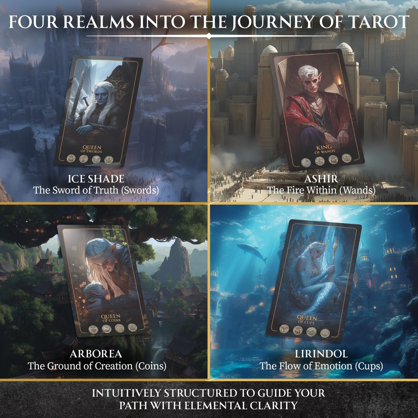 Earth Moon Magick Tarot of Sacred Kingdoms Talisman Edition – 78-Card Deck with Guidebook for Beginners