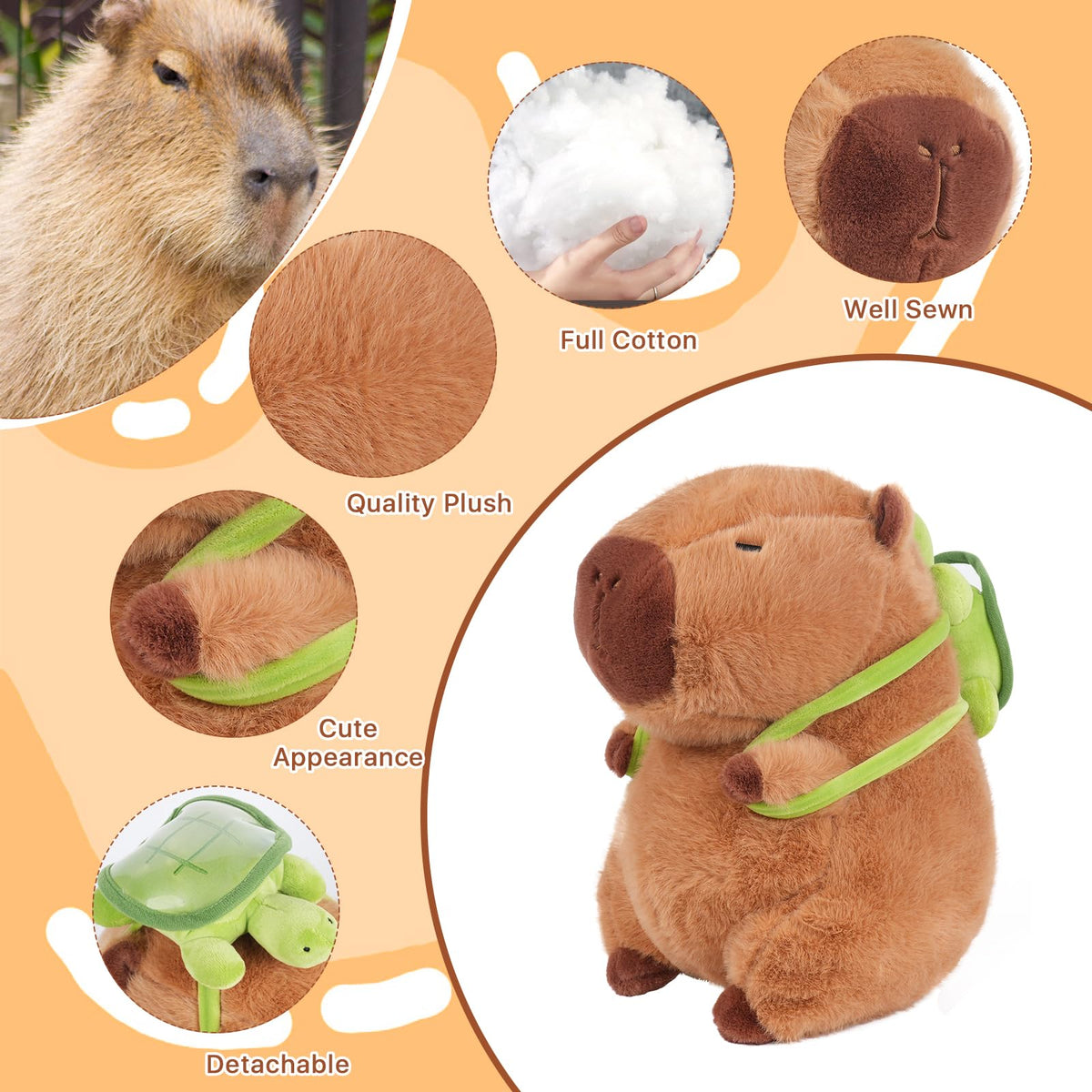 EASELR EASYLR 12-Inch Cute Capybara Plush with Turtle Backpack | Soft Plush Toy & Pillow for Kids