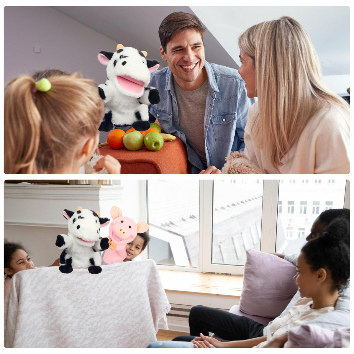 Easfan Cow Hand Puppet with Movable Mouth – 9-inch Soft Plush Storytelling Toy