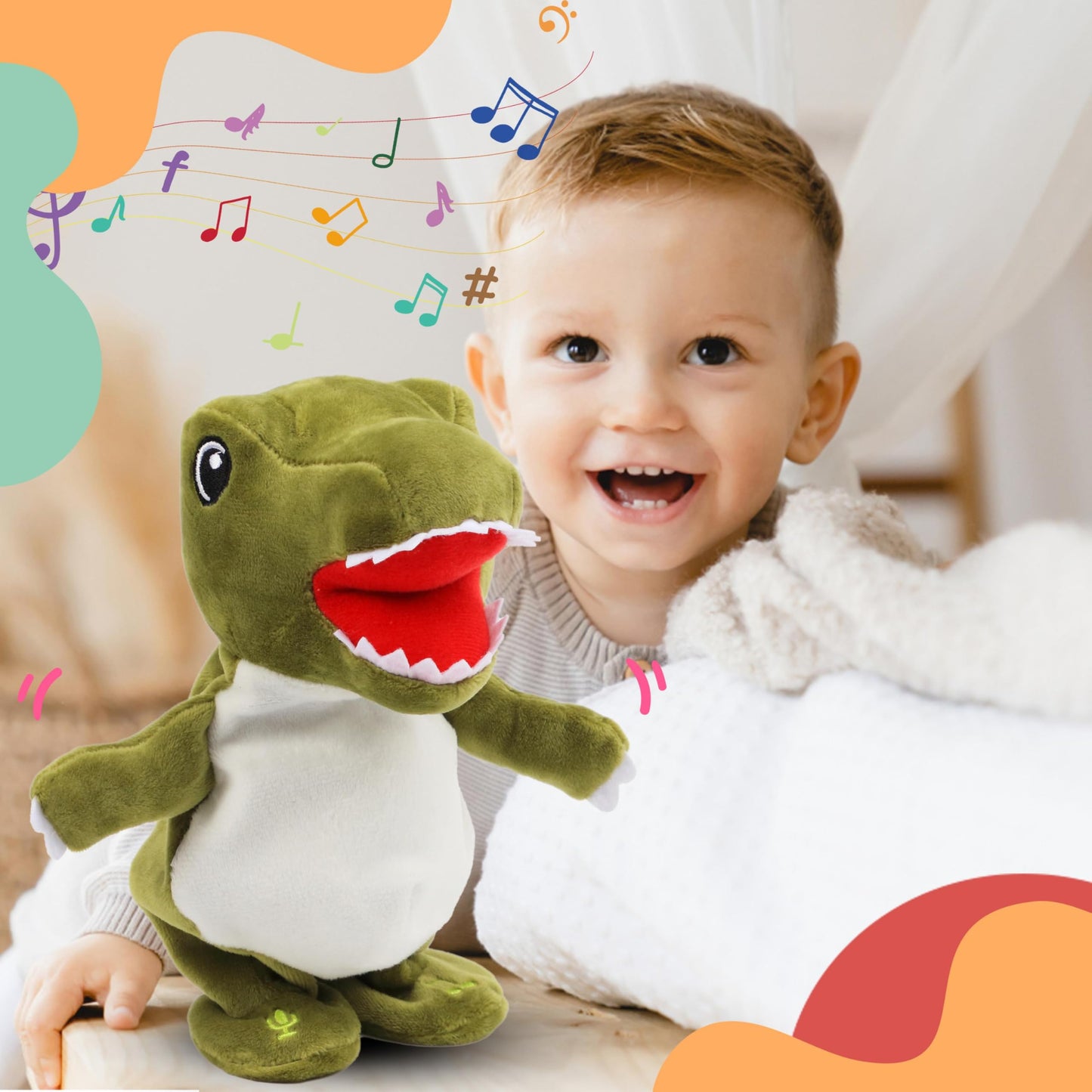 Easfan Talking Dinosaur Toy — Repeats What You Say, Walks & Sings (8”)