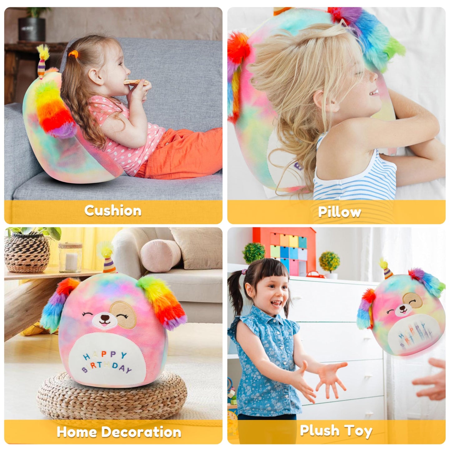 Easfan 8'' Rainbow Birthday Dog Plush Pillow – Cute Plush Toy & Birthday Gift