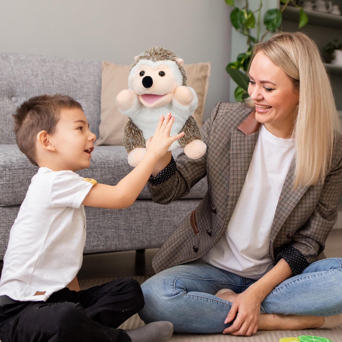 Easfan Hedgehog Hand Puppet – Movable Mouth Plush Storytelling Toy (10”)