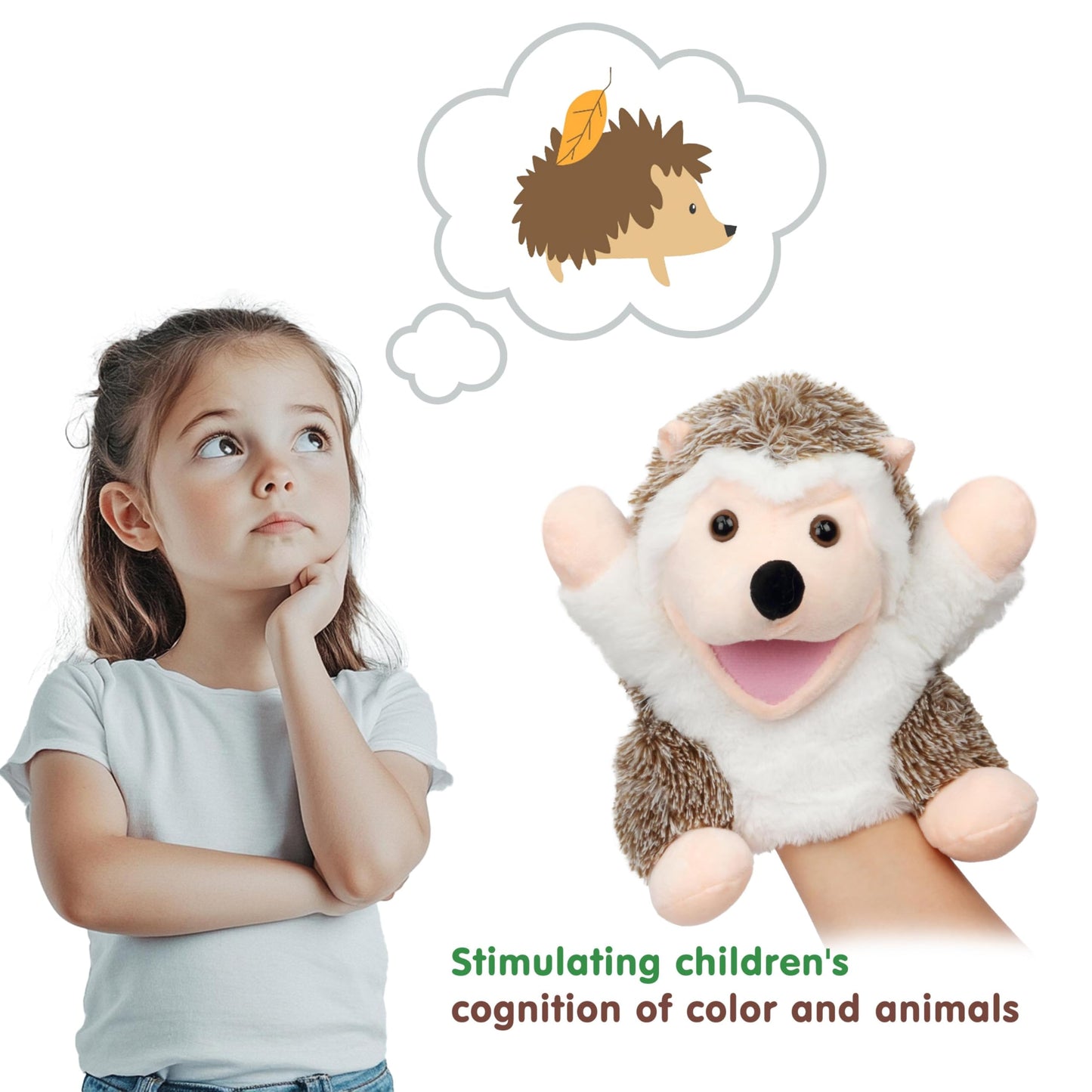 Easfan Hedgehog Hand Puppet – Movable Mouth Plush Storytelling Toy (10”)