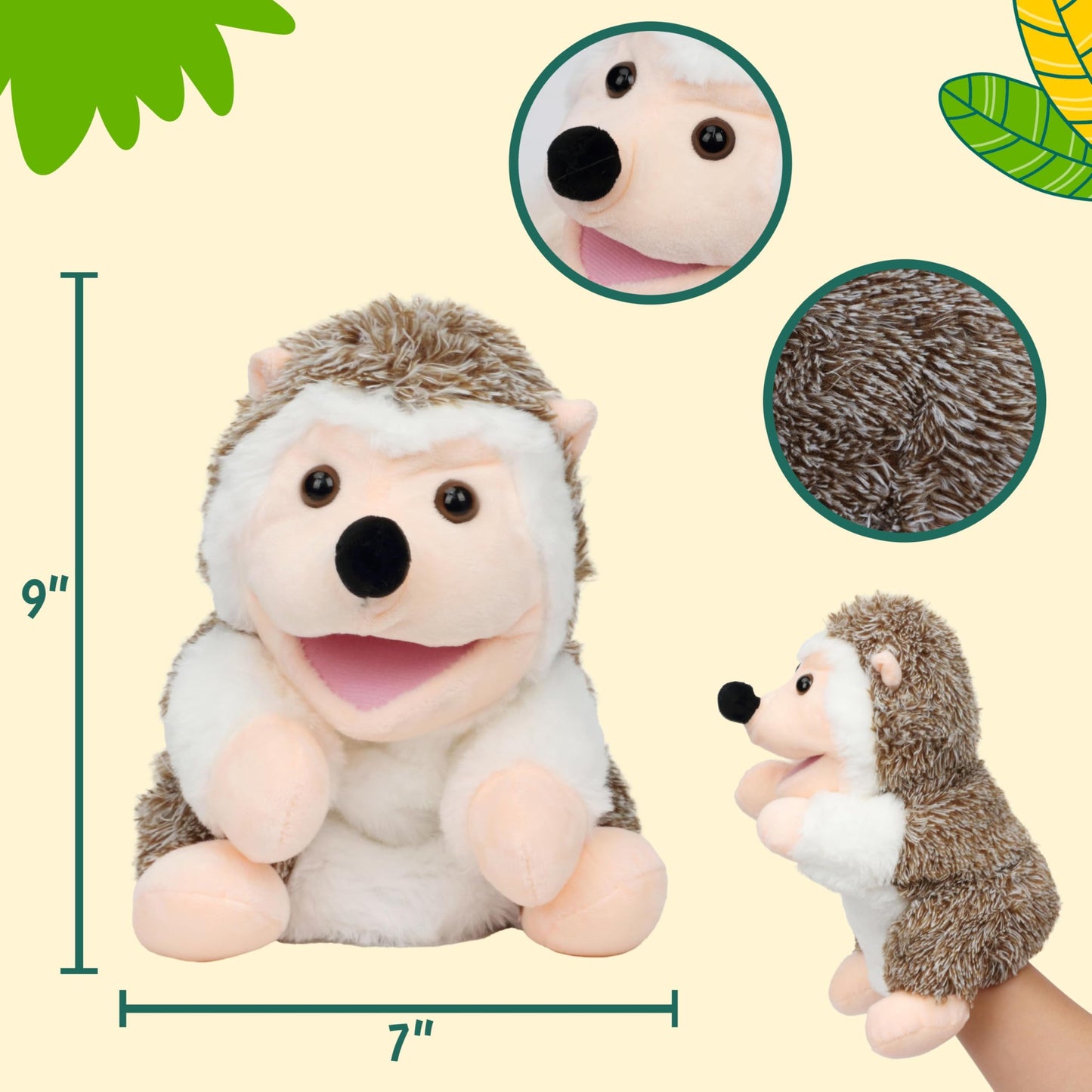 Easfan Hedgehog Hand Puppet – Movable Mouth Plush Storytelling Toy (10”)
