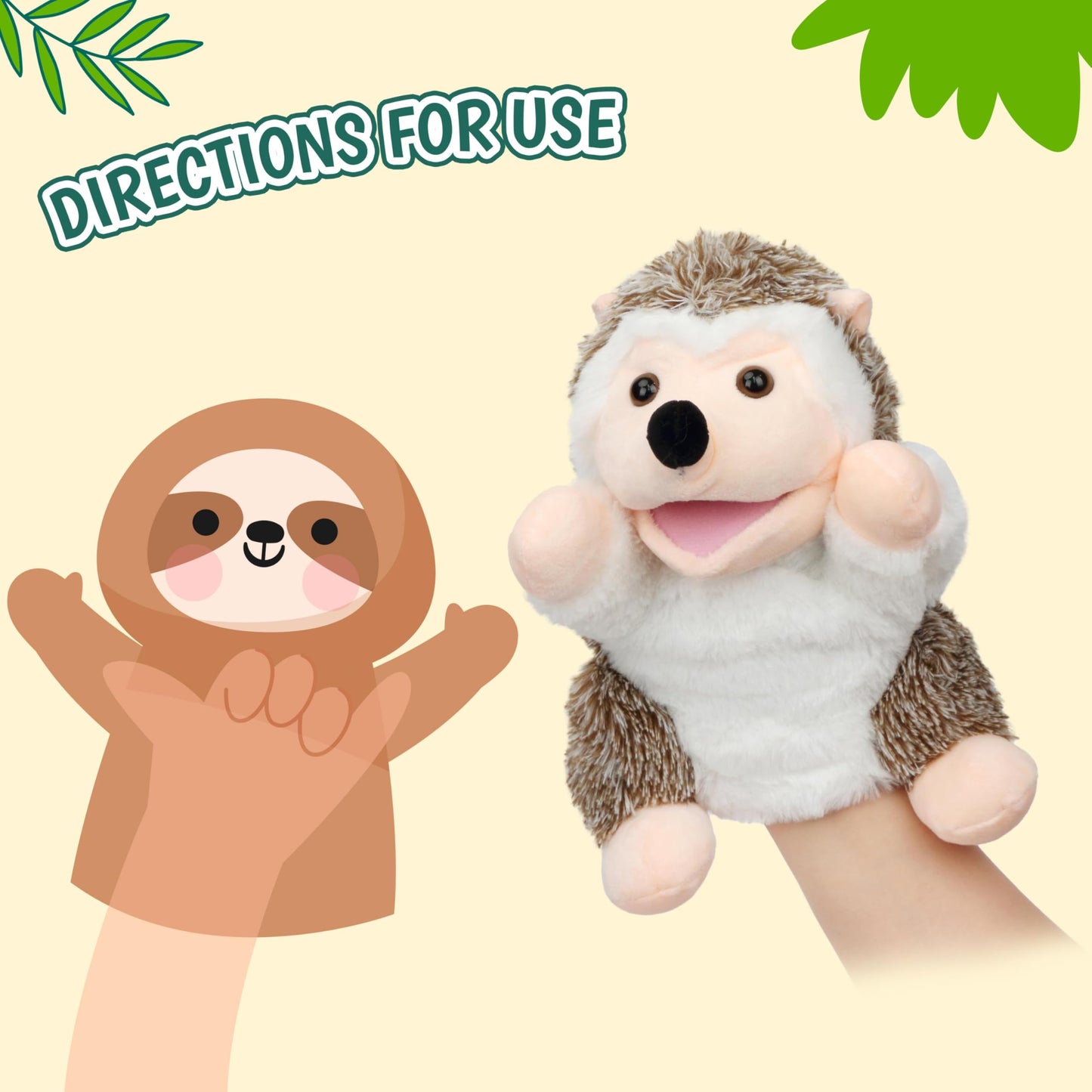 Easfan Hedgehog Hand Puppet – Movable Mouth Plush Storytelling Toy (10”)