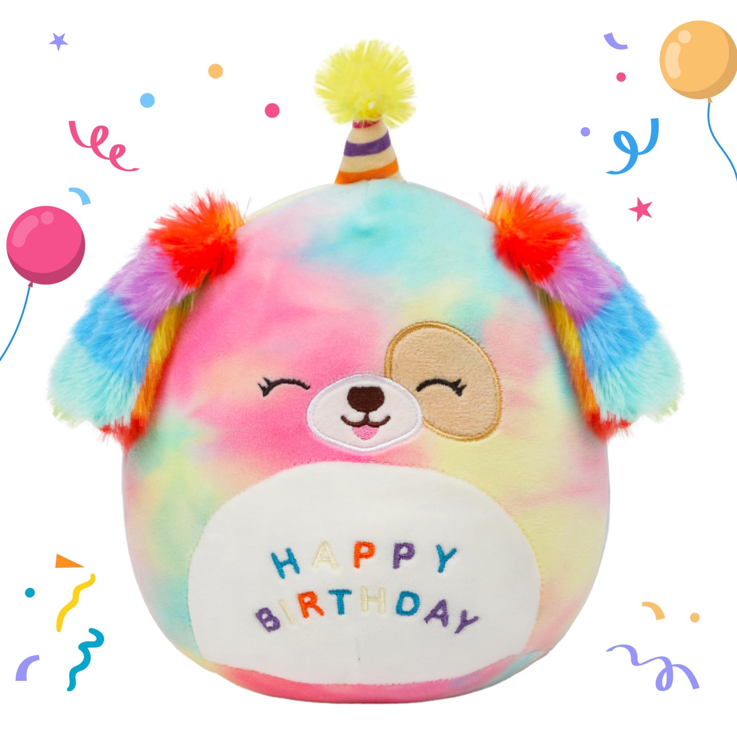 Easfan 8'' Rainbow Birthday Dog Plush Pillow – Cute Plush Toy & Birthday Gift