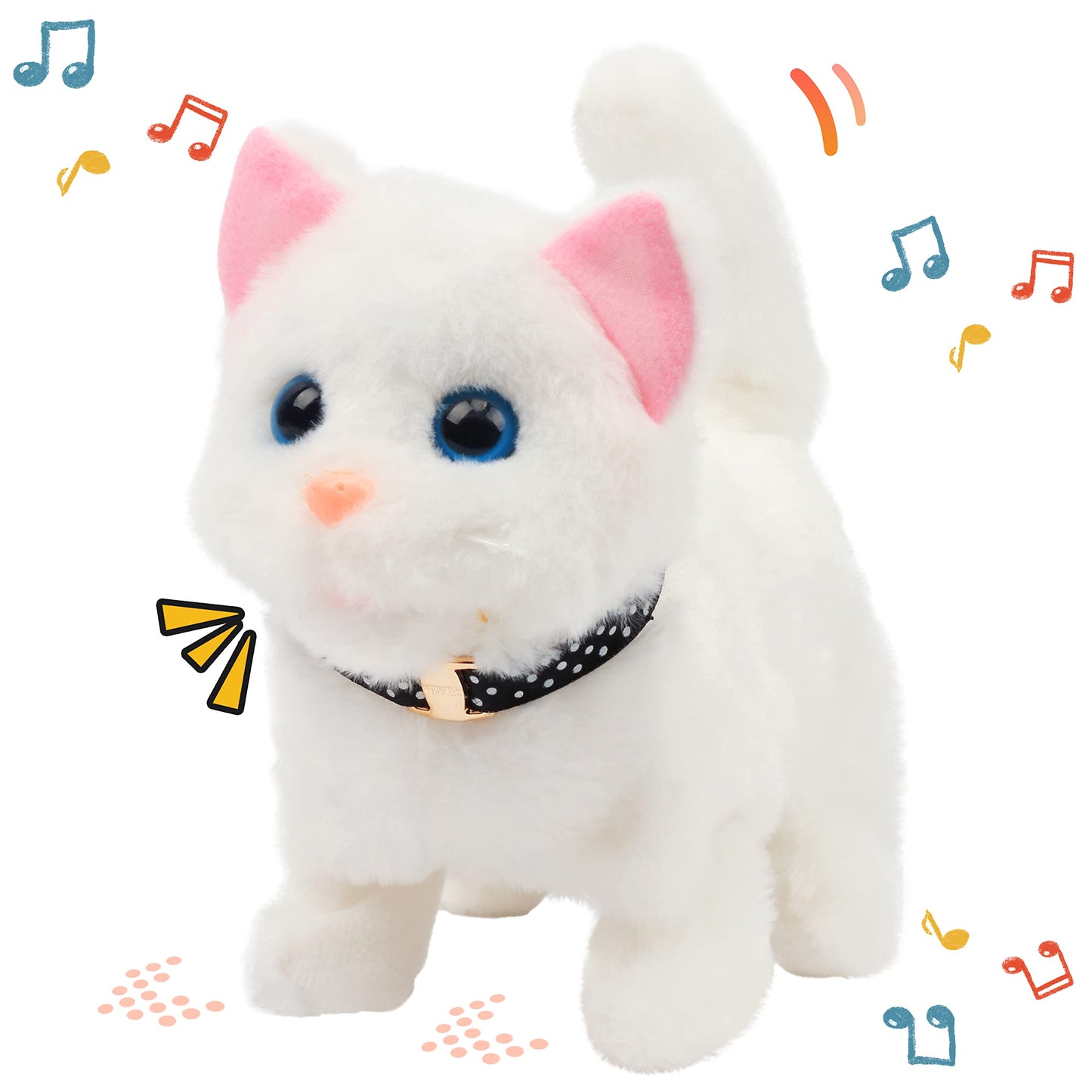 Easfan Walking Kitty Plush Toy – Interactive Meowing Cat for Kids, 7.5” White