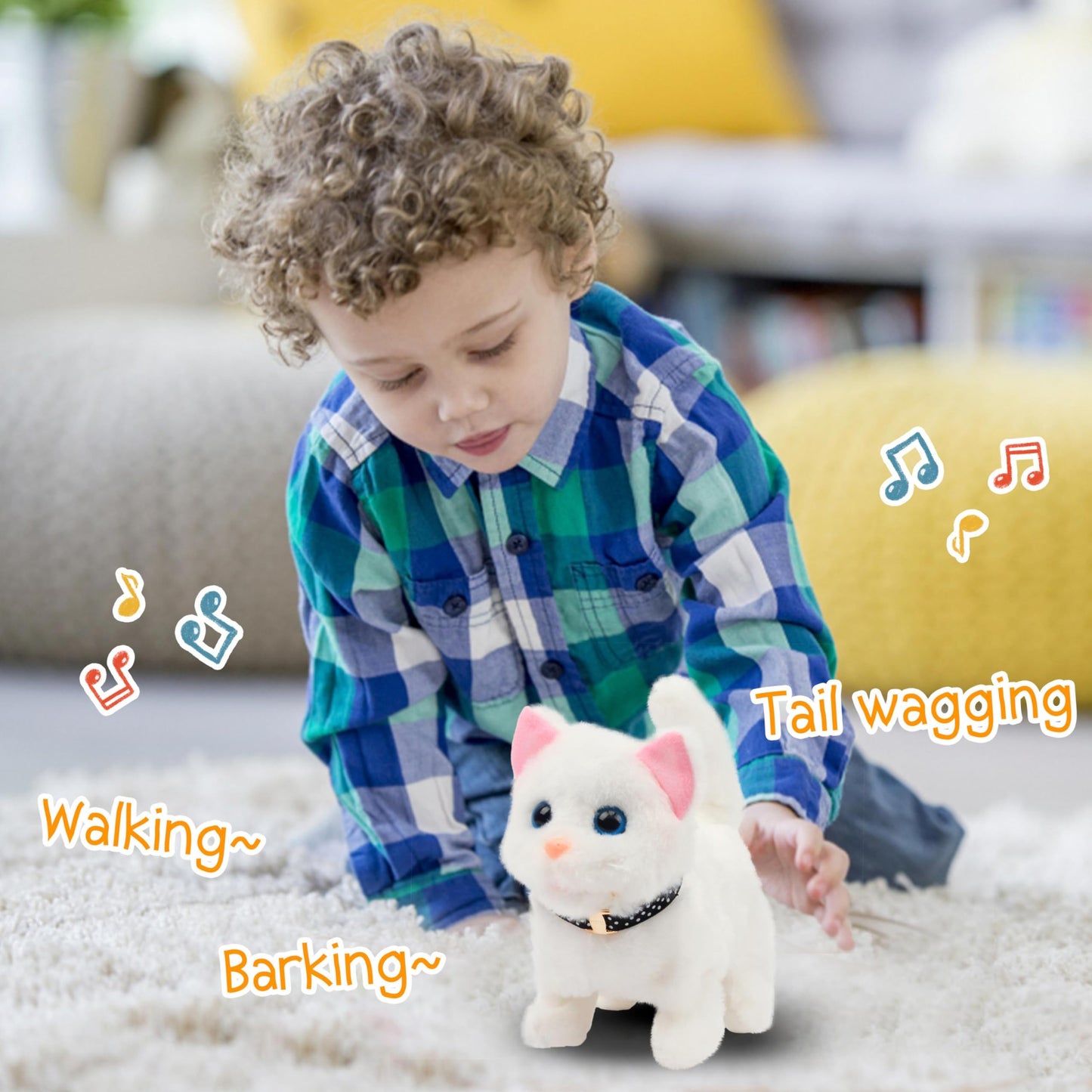 Easfan Walking Kitty Plush Toy – Interactive Meowing Cat for Kids, 7.5” White