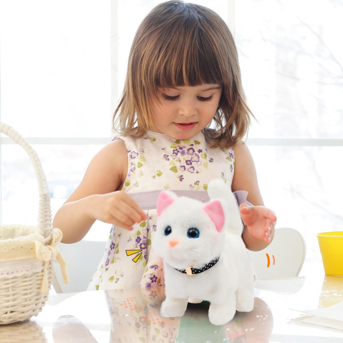 Easfan Walking Kitty Plush Toy – Interactive Meowing Cat for Kids, 7.5” White