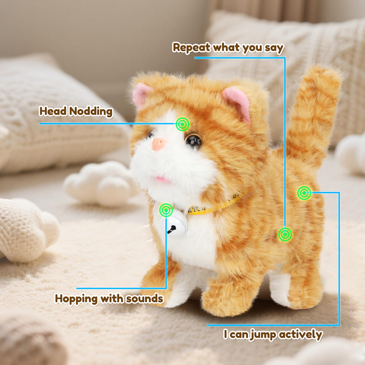 Easfan Walking Plush Kitty Toy – Interactive Singing, Walking & Repeating Plush