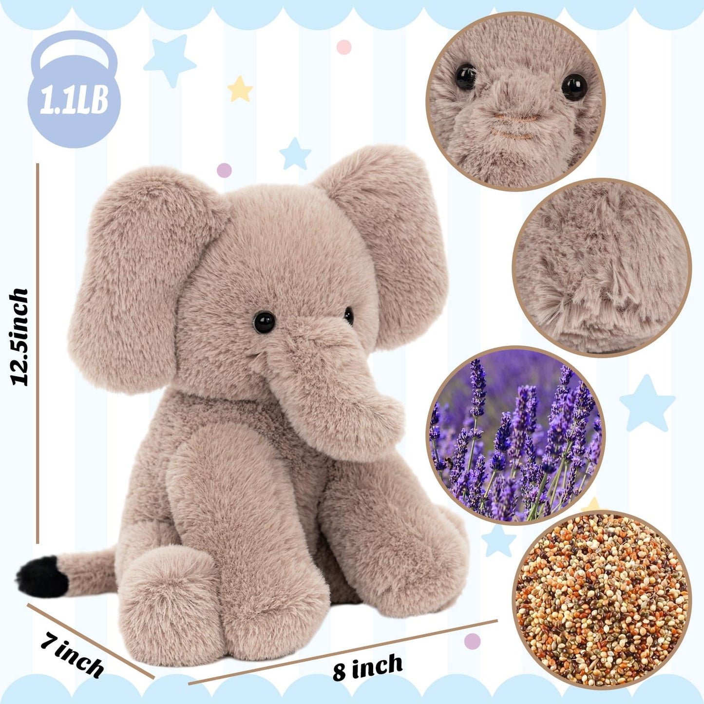 Easfan Microwavable Weighted Elephant Plush – Warmth, Comfort & Lavender Scent (12.5in)