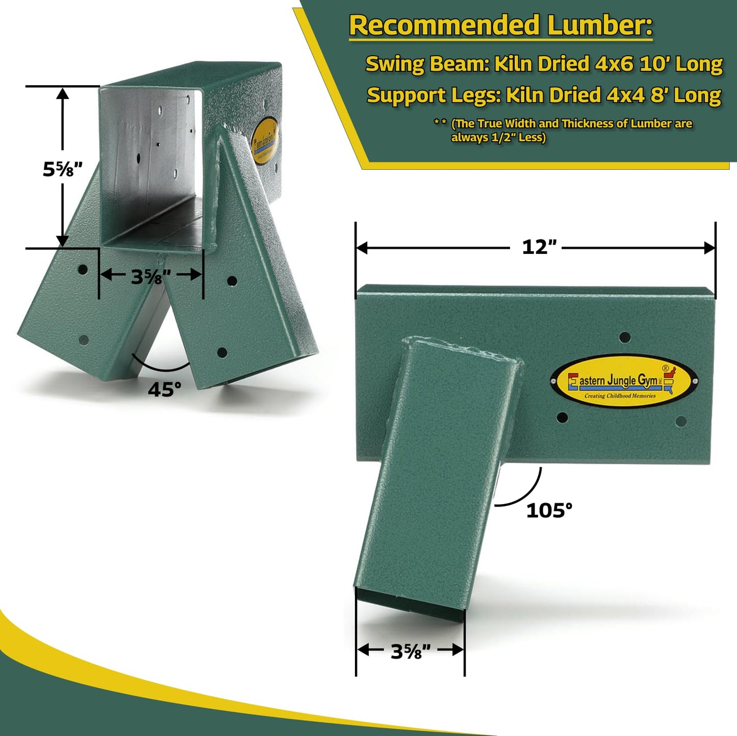 Eastern Jungle Gym Easy 1-2-3 A-Frame Brackets for Swing Set – All Hardware Included (Green)
