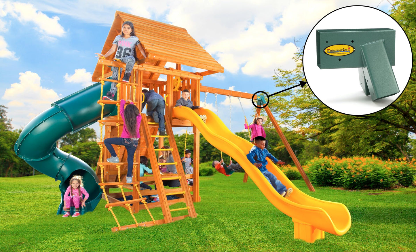 Eastern Jungle Gym Easy 1-2-3 A-Frame Brackets for Swing Set – All Hardware Included (Green)