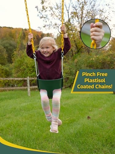 Eastern Jungle Gym Heavy-Duty High Back Full Bucket Toddler Swing Seat with Coated Chains – Fully Assembled (Green)