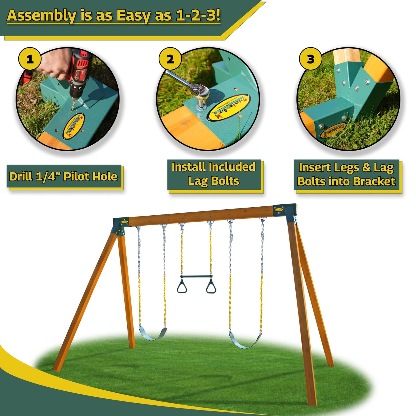 Eastern Jungle Gym Easy 1-2-3 A-Frame Brackets for Swing Set – All Hardware Included (Green)