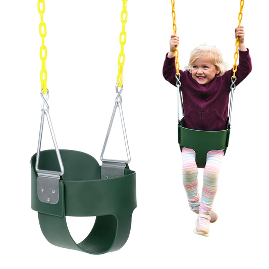 Eastern Jungle Gym Heavy-Duty High Back Full Bucket Toddler Swing Seat with Coated Chains – Fully Assembled (Green)