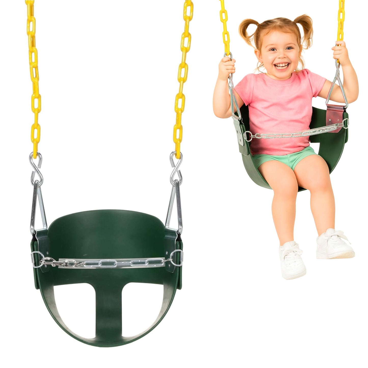 Eastern Jungle Gym Heavy-Duty High Back Half Bucket Toddler Swing with Coated Chains and Safety Strap
