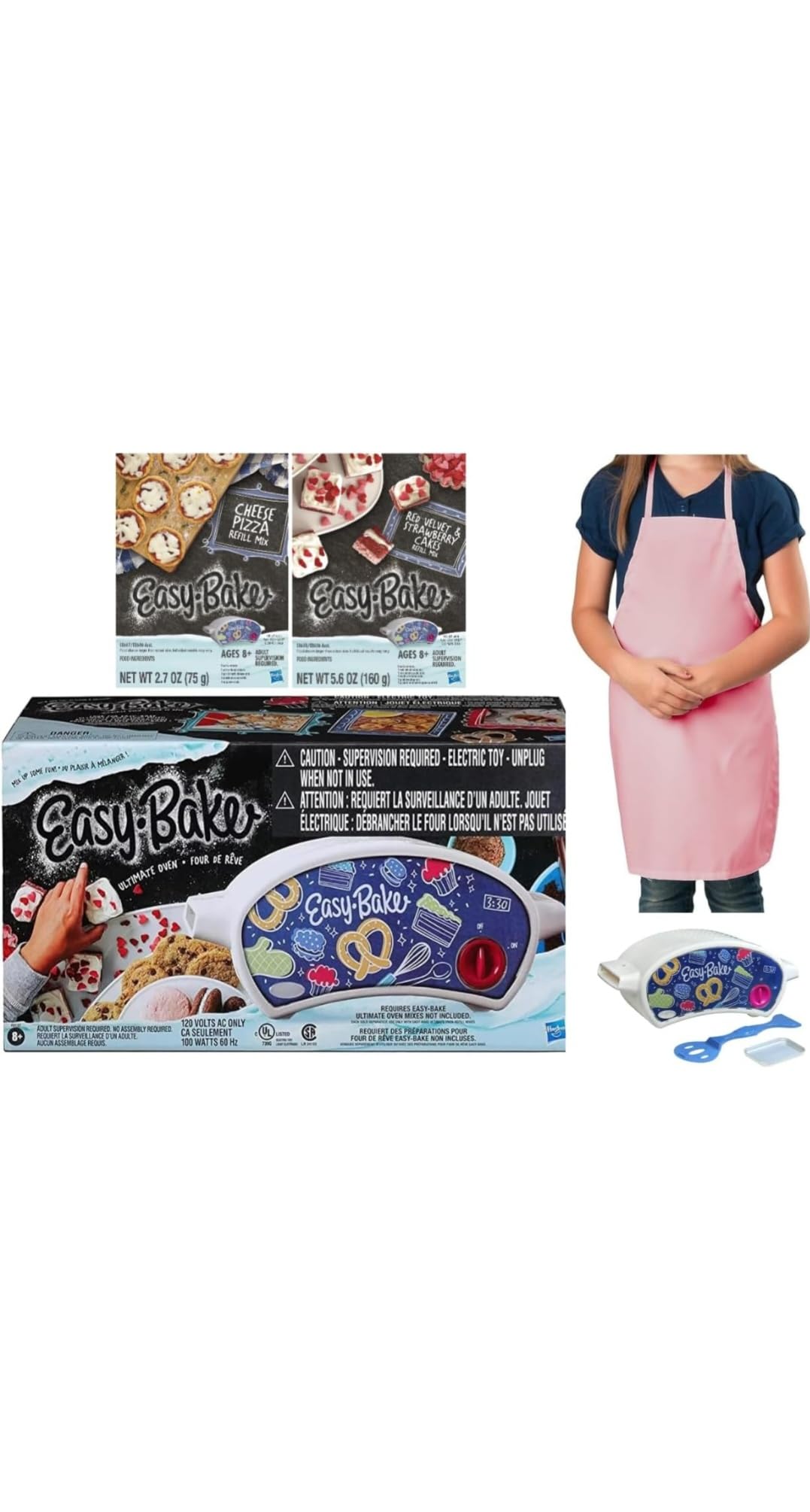Easy Bake Ultimate Creative Oven Set with Pan & Spatula, Red Velvet & Strawberry Cake Mix, Pretzel Dippers & Apron