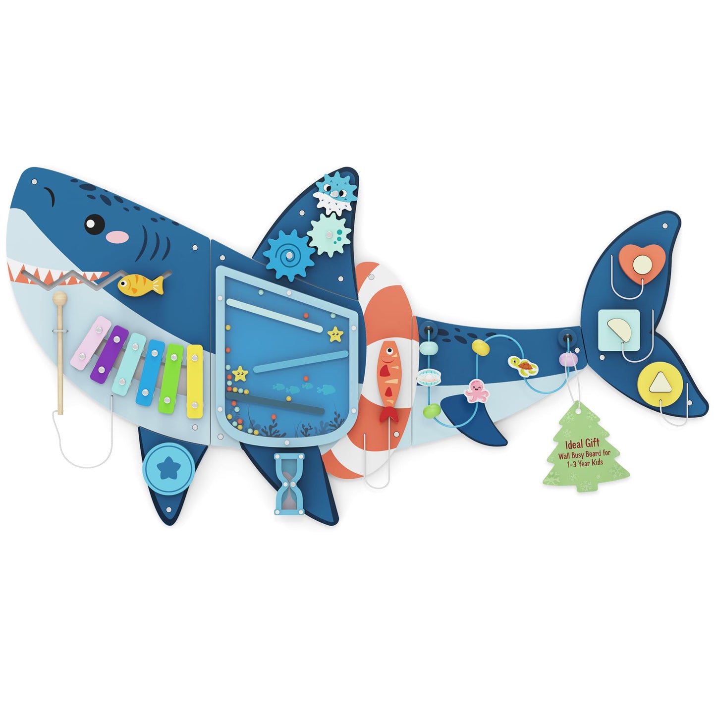 Easyego Wall Busy Board Panels – Montessori Sensory Center for Toddlers (Shark Theme, Wooden Toy)