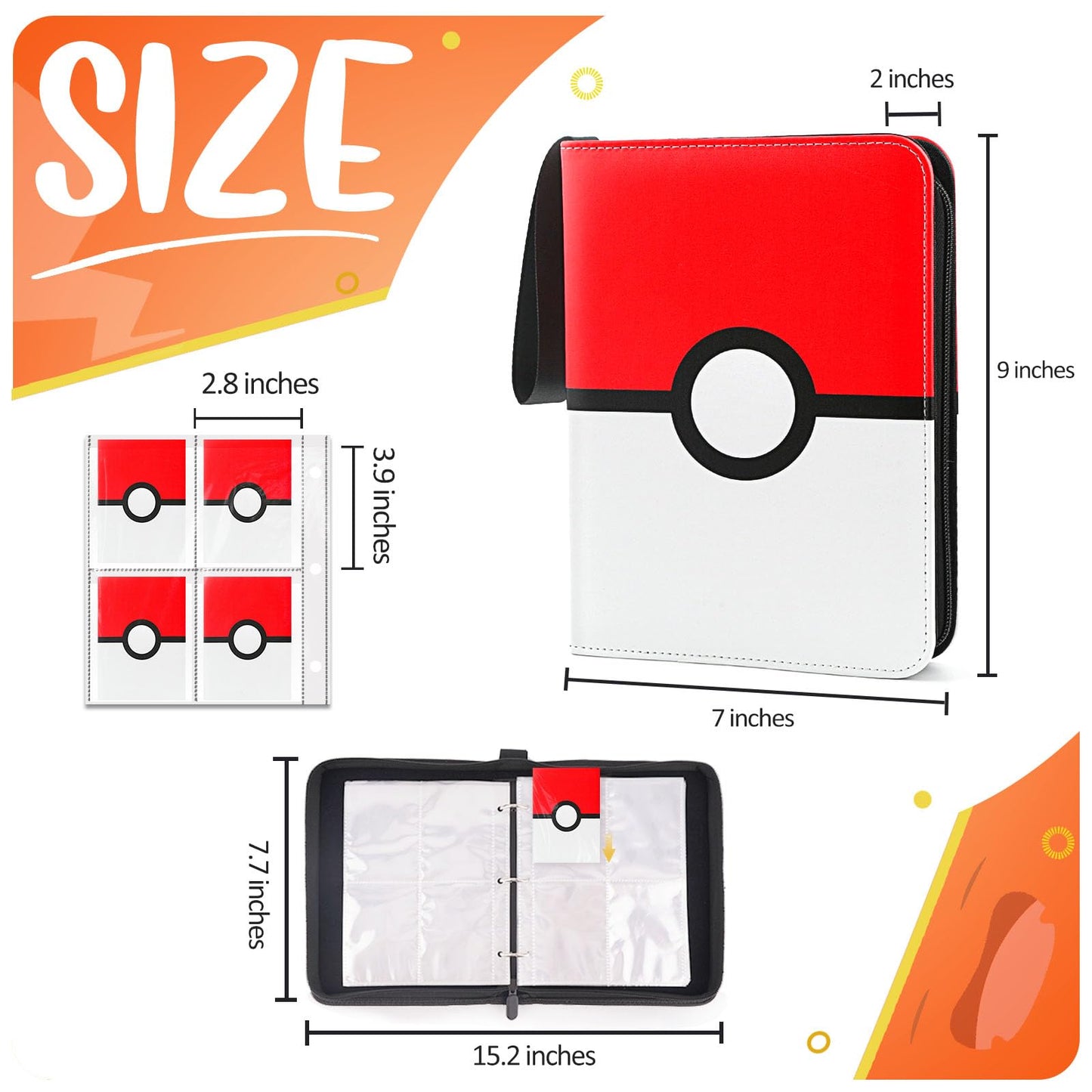 EASYFUN Card Binder 4 Pocket – Holds 400 Cards with 50 Removable Sleeves | Portable Game Card Case, Red