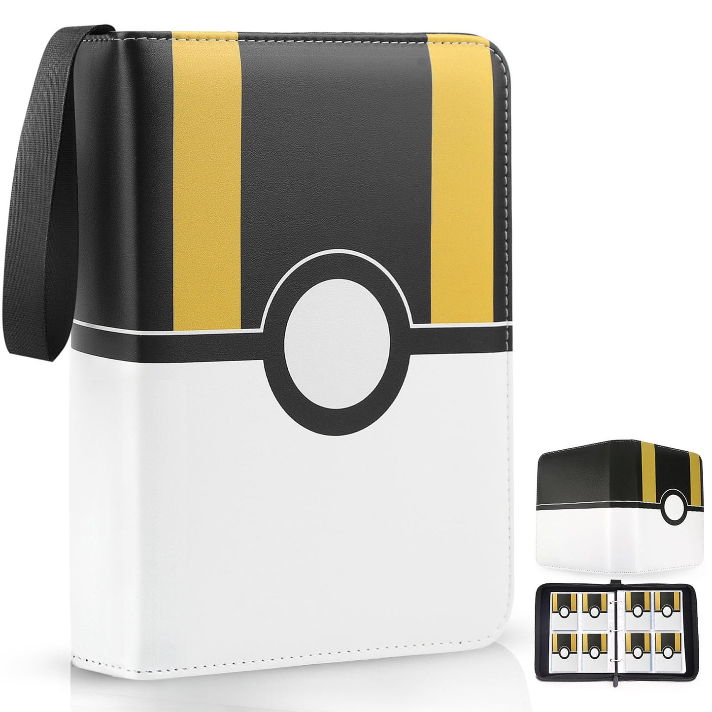 EASYFUN Card Binder 4 Pocket - Holds 400 Cards with 50 Removable Sleeves, Portable Album, Zippered Case - Black
