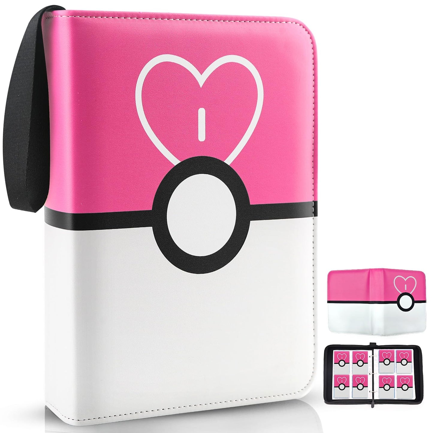EASYFUN Card Binder 4 Pocket – Holds 400 Cards with 50 Removable Sleeves (Pink)