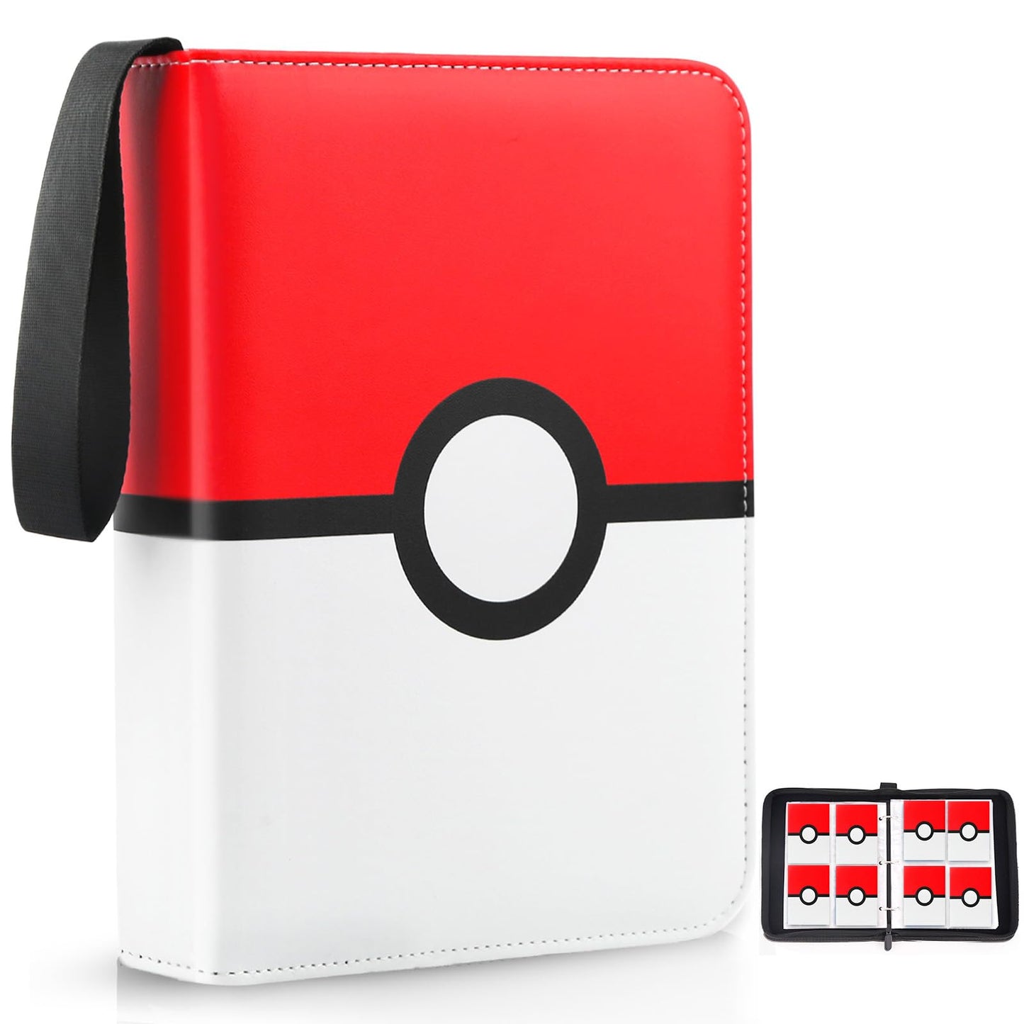 EASYFUN Card Binder 4 Pocket – Holds 400 Cards with 50 Removable Sleeves | Portable Game Card Case, Red