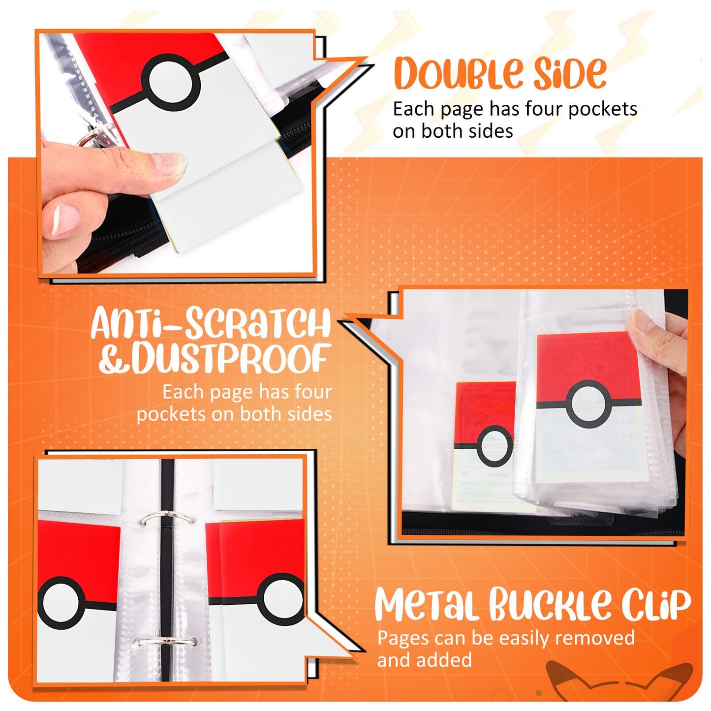 EASYFUN Card Binder 4 Pocket – Holds 400 Cards with 50 Removable Sleeves | Portable Game Card Case, Red
