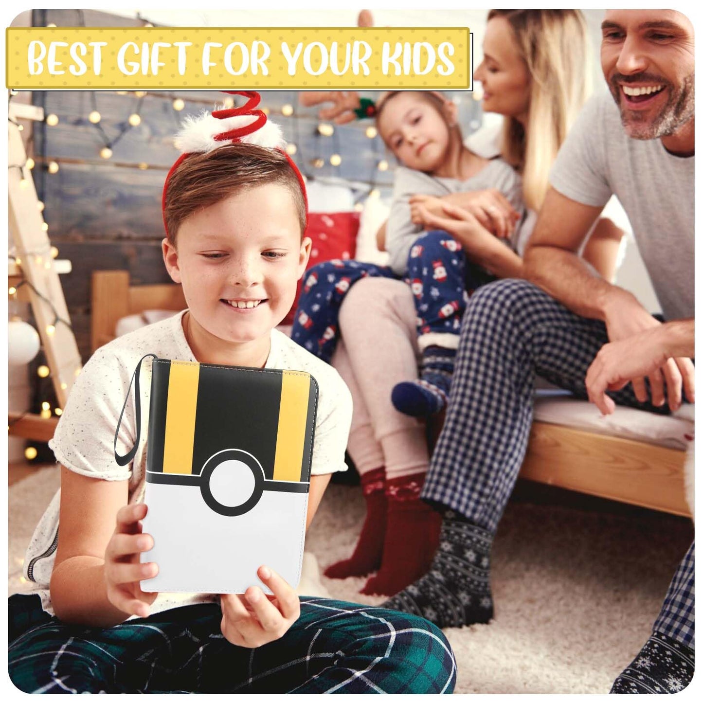 EASYFUN Card Binder 4 Pocket - Holds 400 Cards with 50 Removable Sleeves, Portable Album, Zippered Case - Black
