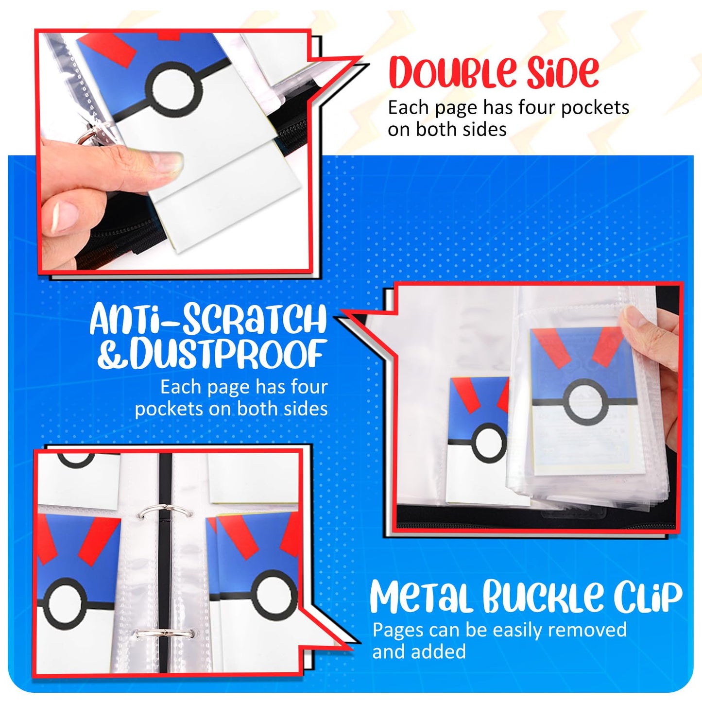 EASYFUN 900-Pocket Card Binder with Removable 50 Sleeves — Portable Zippered Album for Trading Cards (Blue)